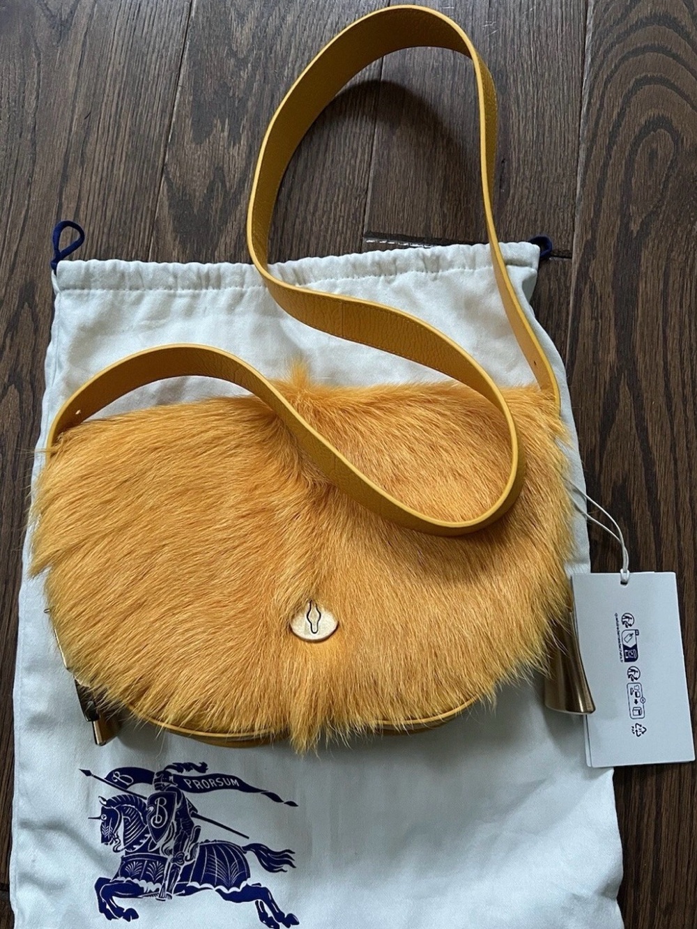 Burberry Chess Goat Hair & Leather Satchel Mimosa Bag $3650